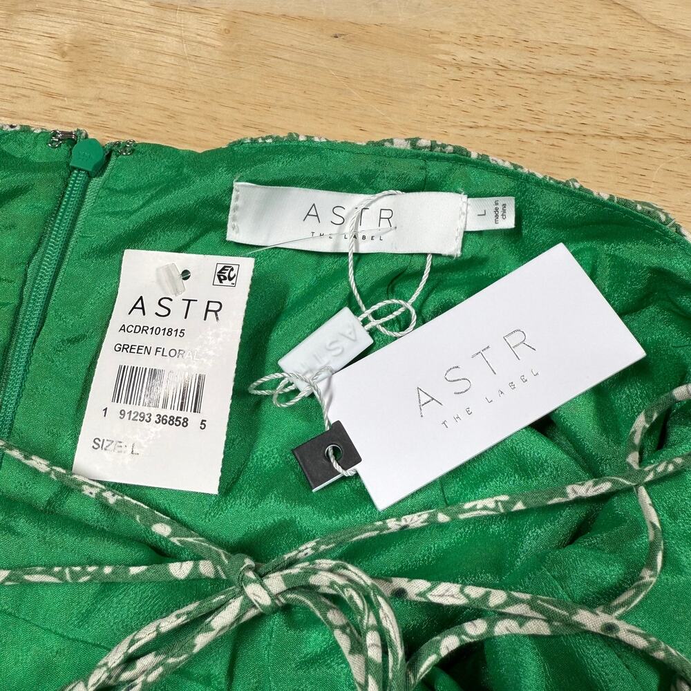 ASTR the Label NWT Amalea Crepe Maxi Dress Green Floral Size L Strappy Open Back - Picture 6 of 11